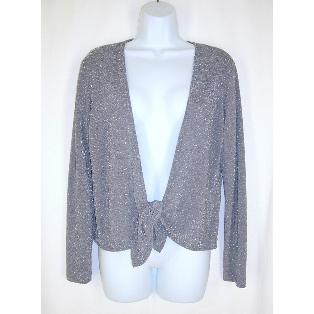 Chicos Travelers Jacket 0 XS S Silver Metallic Open Tie Front